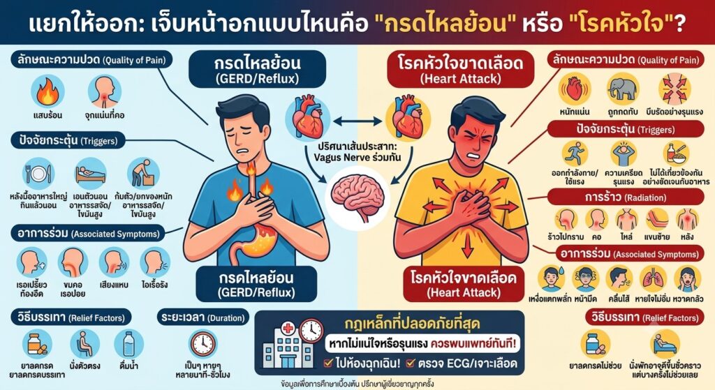 แยกให้ออก ระหว่าง กรดไหลย้อน หรือโรคหัวใจขาดเลือด